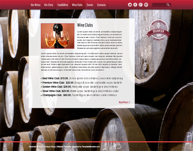 ภาพตัวอย่างหน้า Wine-Clubs - ฟรี HTML5 Template สำหรับสร้างเว็บไซต์ ธุรกิจไวน์